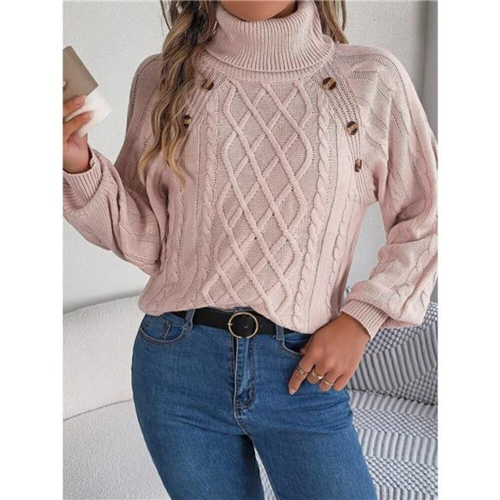 Cable Knit Turtleneck Long Sleeve Sweater
